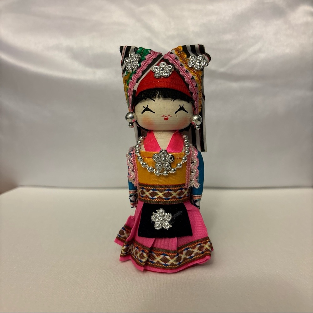 Vintage Colorful Traditional Asian Wooden Doll